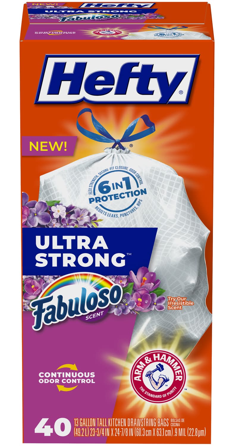 Hefty Ultra Strong 13 Gal Fabuloso Tall Kitchen Bags Drawstring 40 Pk