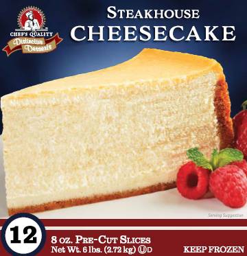 Frozen Chef's Quality - Steakhouse Style Cheesecake - 12 slices