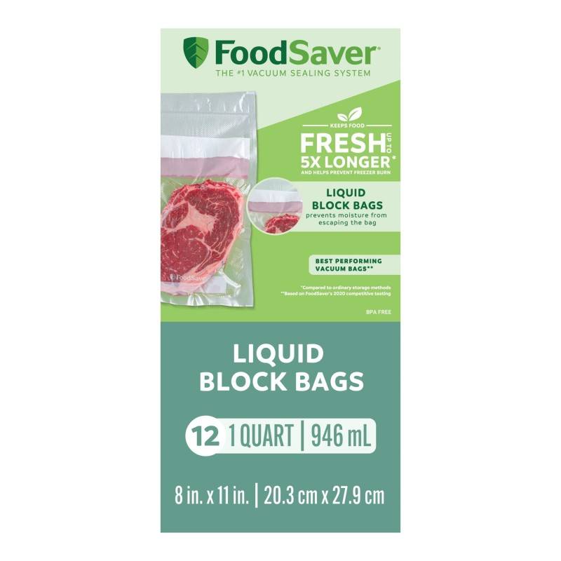 FoodSaver Vacuum Sealer Liquid Block Bags 1 Quart, 8 x 11 in (12 ct)