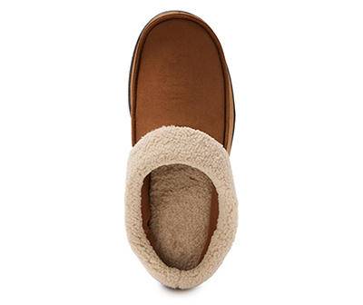 Df By Dearfoams Men's L Chestnut & White Furry Cuff Clog Slipper (L (11-12)/brown)