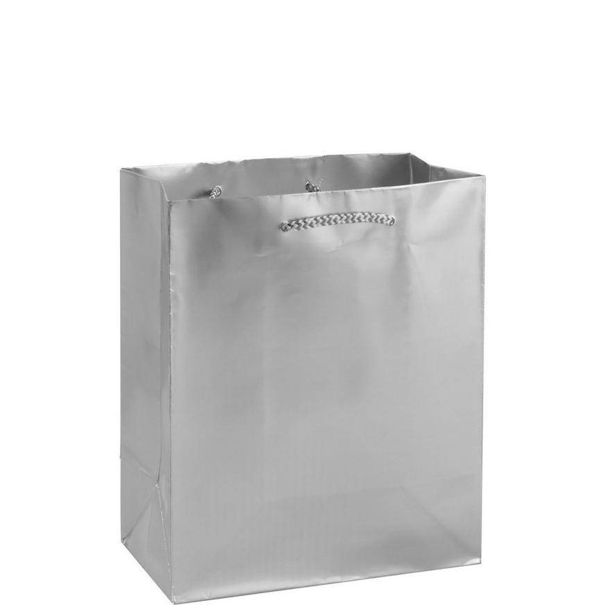 Medium Glossy Silver Gift Bag, 7.75in x 9.5inA