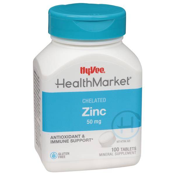 Hy-Vee HealthMarket Chelated Zinc 50mg Dietary Supplement Tablets