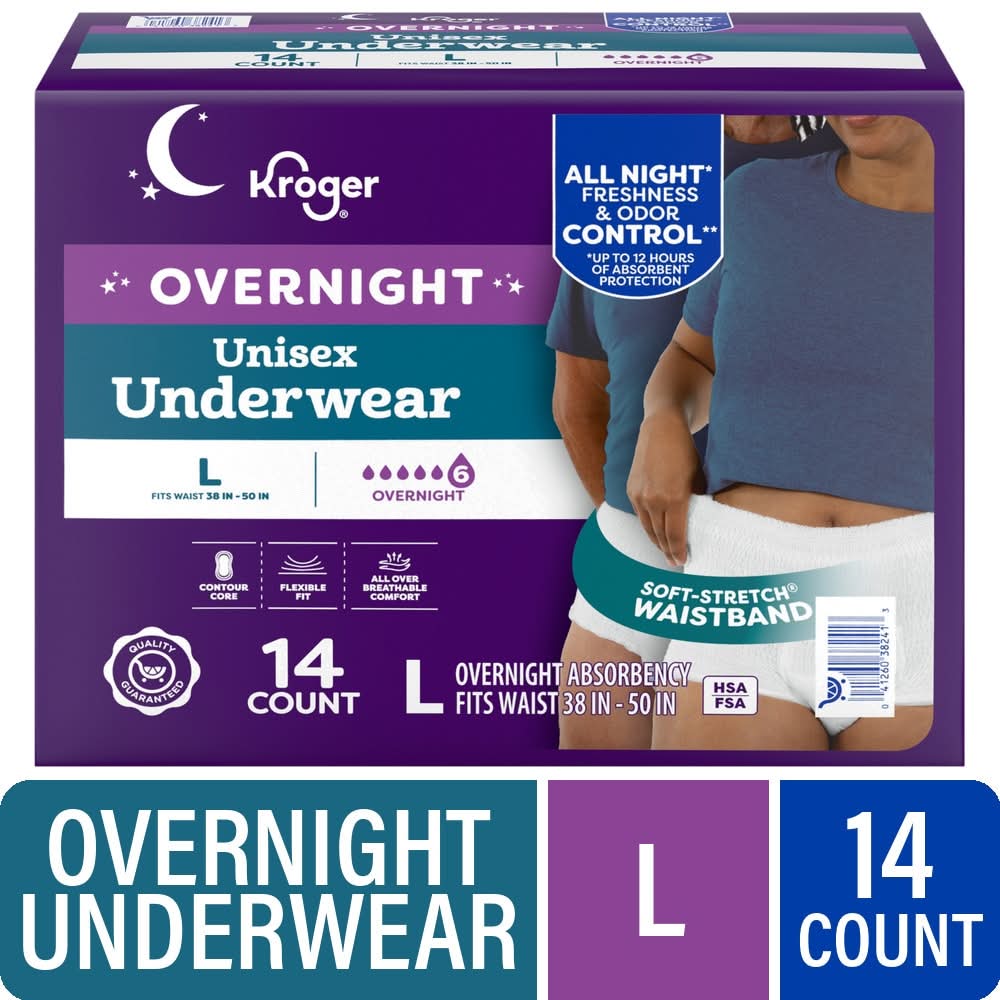 Kroger Incontinence Underwear Overnight Absorbency, Unisex, Large (14 ct)
