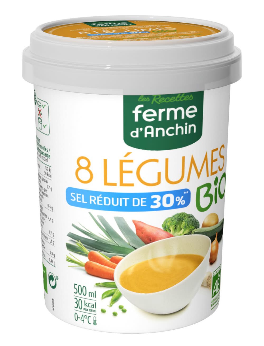 Les Recettes Ferme d'Anchin - Soupe 8 légumes bio sel réduit de 30% (500ml)