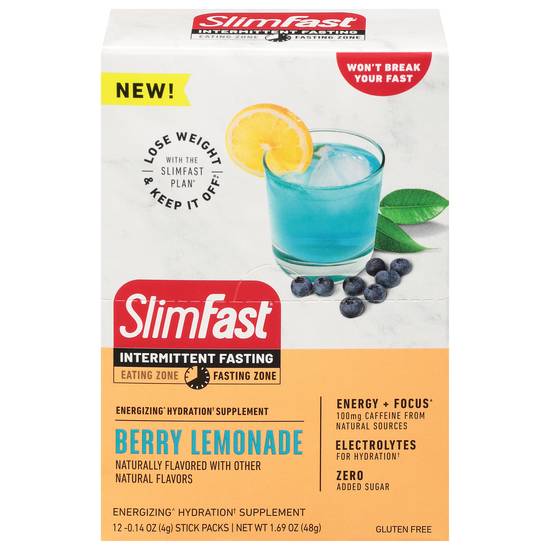 Slimfast Intermittent Fasting Energizing Hydration Supplement (1.69 oz) (berry lemonade)