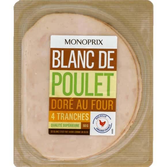 Monoprix Blanc De Poulet Doré Au Four La Barquette De 4 Tranches, 160 G