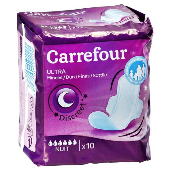 Carrefour Soft - Serviettes hygiéniques night+ ultra (10 pièces)