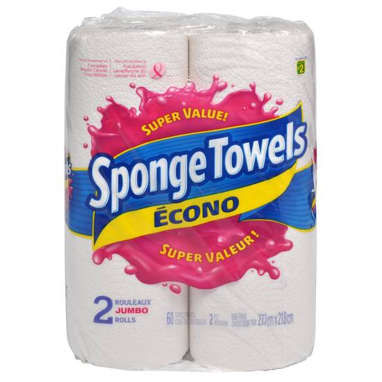 Sponge Towels Rouleaux Papier Essuie-Tout écono, X2 (pqt de 2 x 60 feuilles)