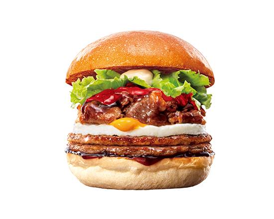 【単品】ダブルパティ旨辛とろたま牛すき焼きバーガー Double Patty Spicy Beef Sukiyaki Burger with Toro-Tama