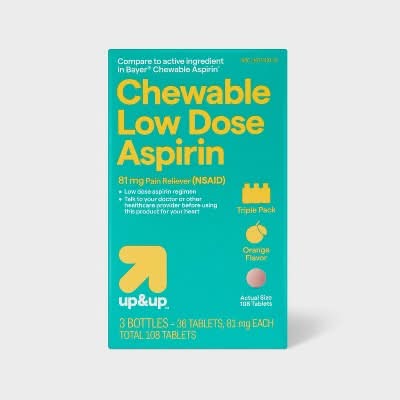 up&up Aspirin Pain Reliever Chewable 81 mg Tablets, Orange (108 ct)