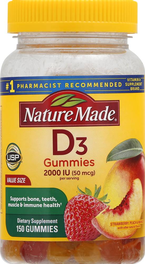 Nature Made 50 Mcg Vitamin D3 Value Size Verity pack Supplement Gummies (150 ct)