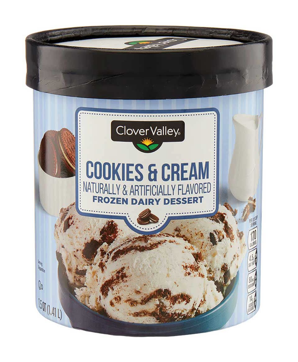 Clover Valley Frozen Dairy Dessert, Cookies-Cream (1.5 qt)