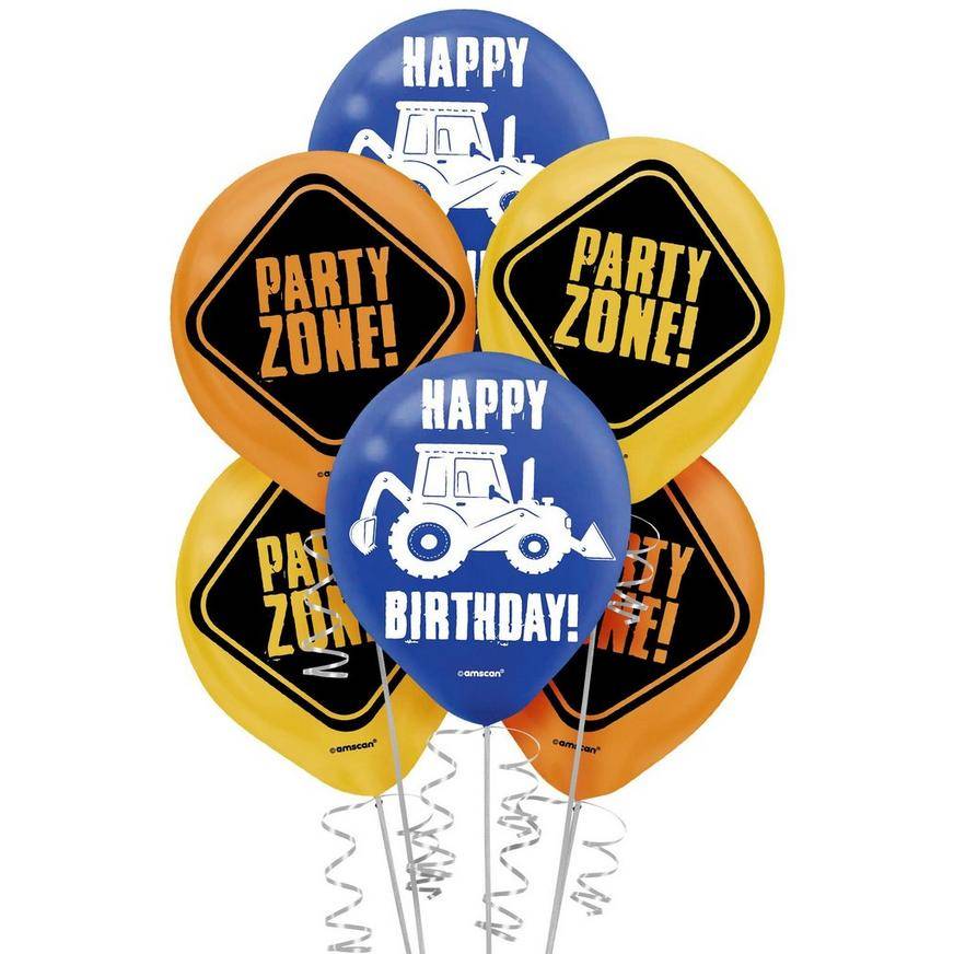 Uninflated 6ct, 12in, Construction Party Latex Balloons