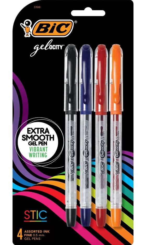 BiC Gelocity Extra Smooth Precision Point Gel Pens, 0.5 mm, Assorted (4 ct)