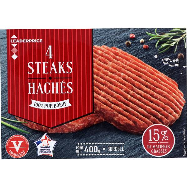 Leader Price - Steaks hachés pur bœuf 15%.m.g (4)