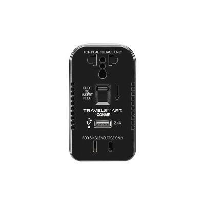 Travel Smart Conair 2 Outlet Converter Set With Usb Port, Black