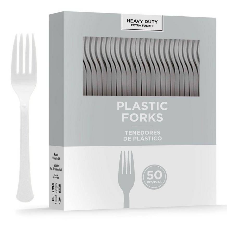 Silver Heavy-Duty Plastic Forks, 50ct