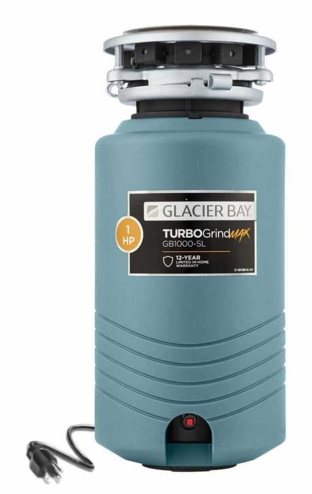 Glacier Bay Turbogrind Max 1 Hp. Continuous Feed Garbage Disposal With Power Cord