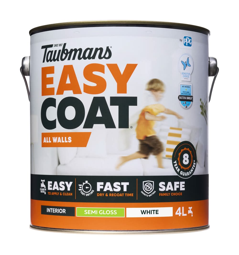 Taubmans 4L White Semi Gloss Easycoat All Walls Interior Paint