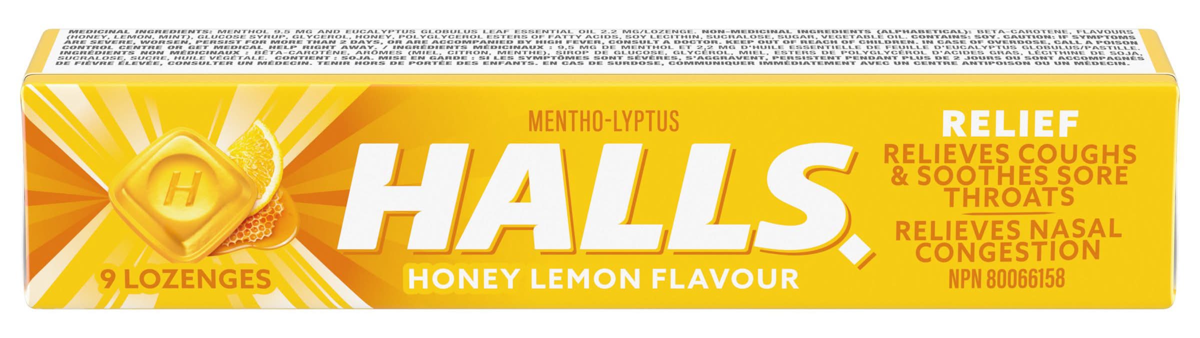 Halls Mentho-Lyptus Cough Lozenges, Honey Lemon (9 ct)