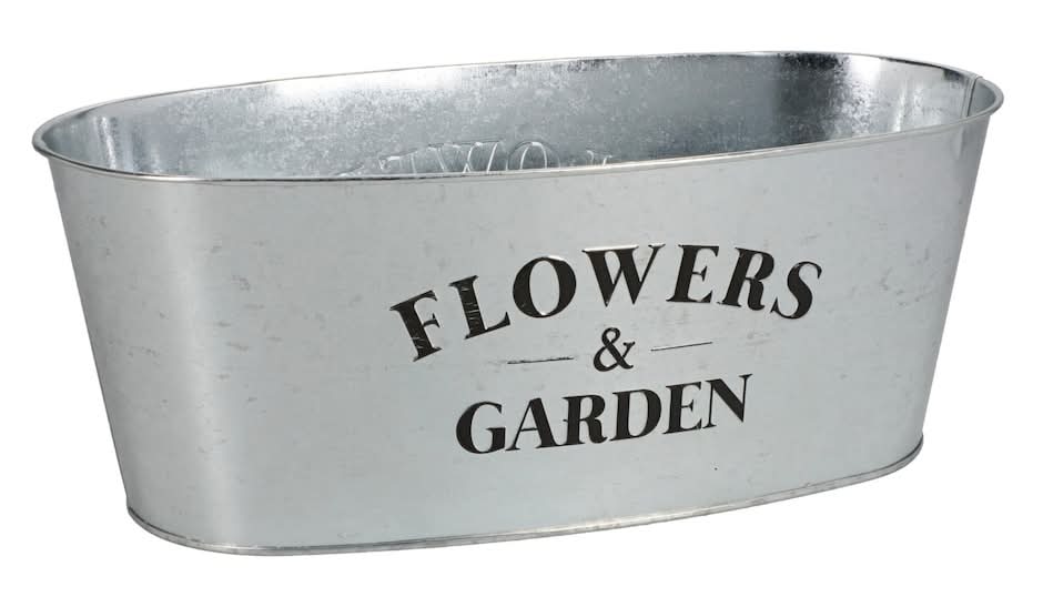 Greenbrier Galvanized Metal Oval-Shaped Planters, Silver-Black