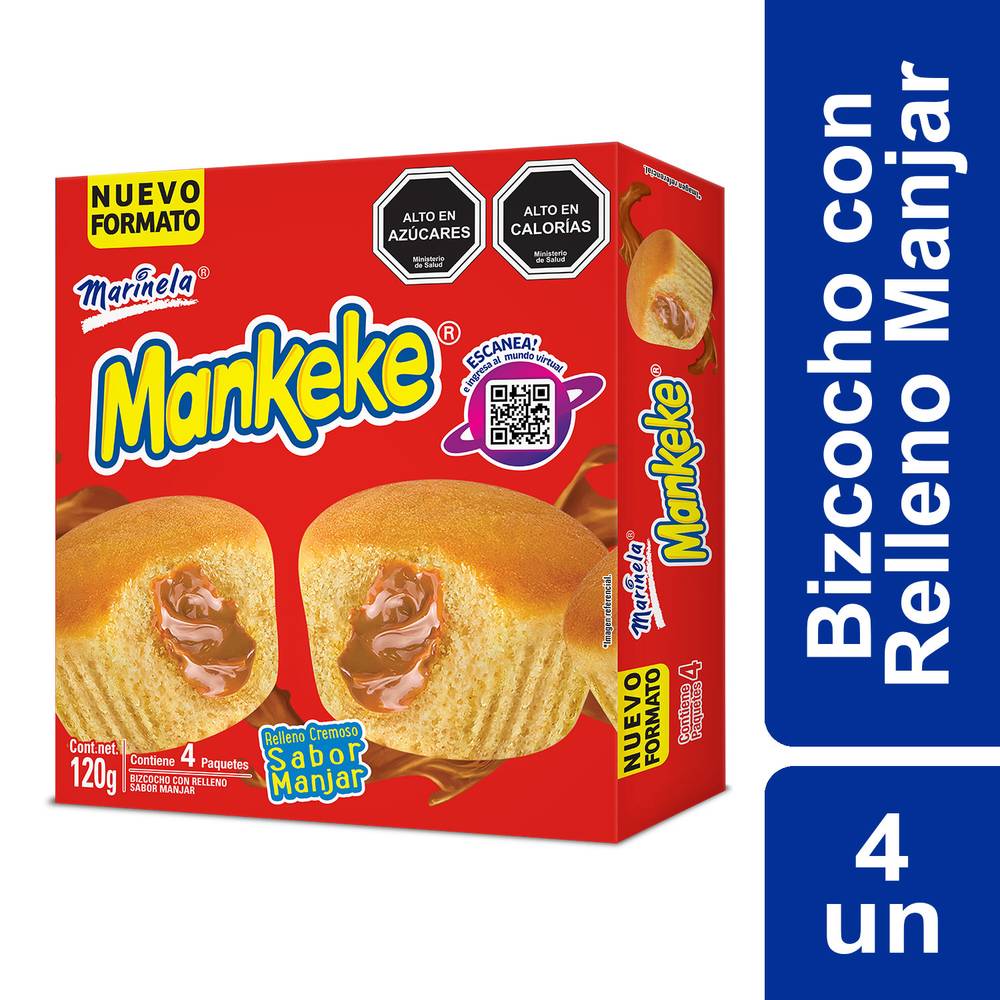 Marinela · Bizcocho relleno manjar mankeke (4 un)