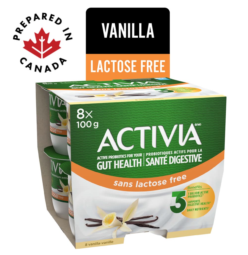 Activia Lactose-Free Gut Health Probiotic Yogurt, Vanilla (8 x 100 g)