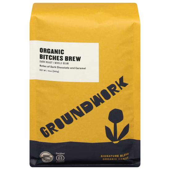 Groundwork Coffee Organic Bitches Brew Dark Roast Whole Beans Coffee (12 oz)