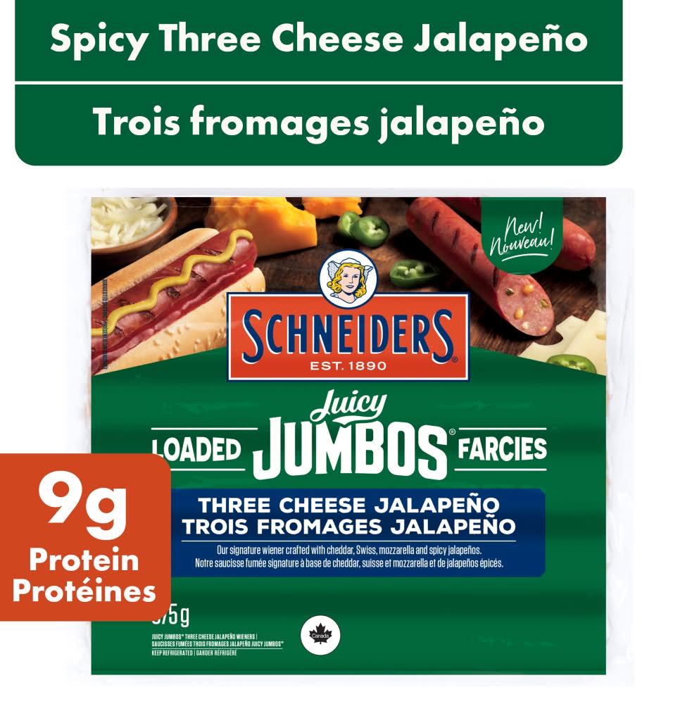 Schneiders Juicy Jumbos Loaded Three Cheese Jalapeño Hot Dogs (375 g)