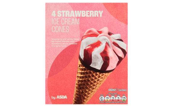 Asda Strawberry Ice Cream Cones 4 x 110ml (440ml)