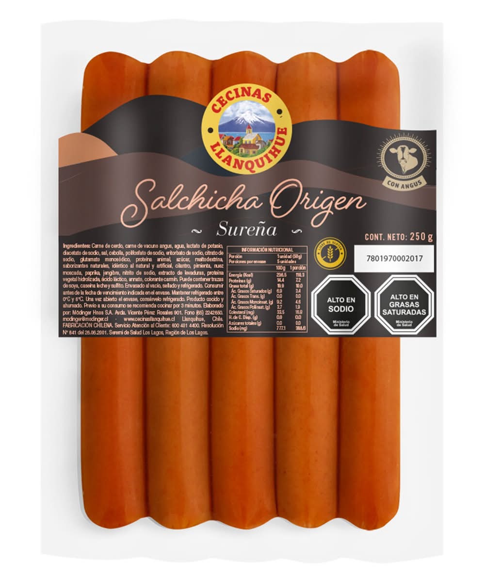 Cecinas Llanquihue · Origen salchicha sureña (250 g)