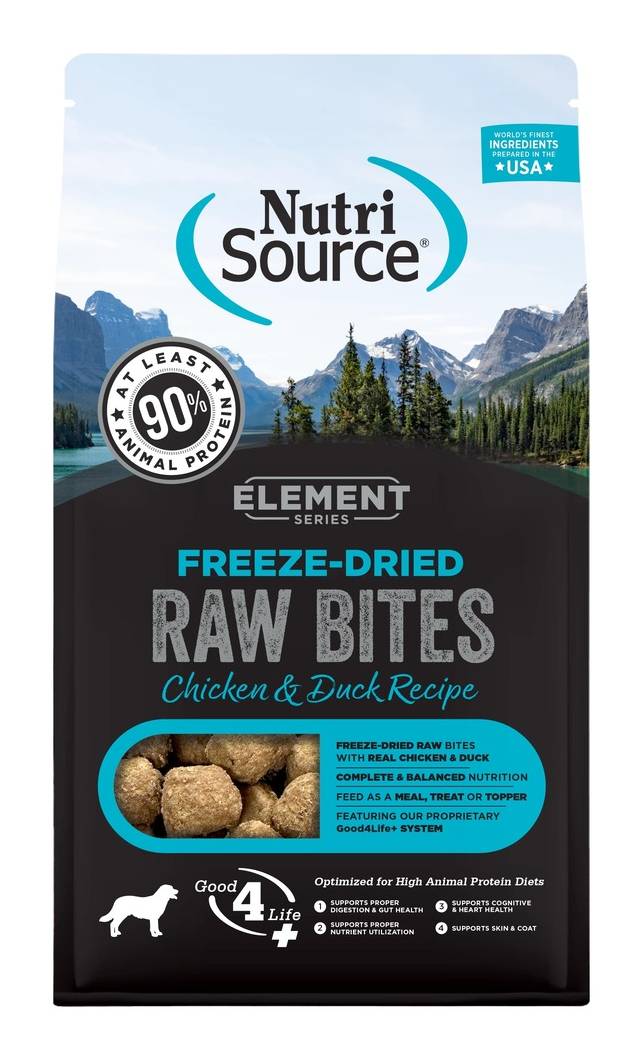 NutriSource Freeze Dried Dry Dog Food, Element Raw Bites Chicken and Duck, 10 Ounces