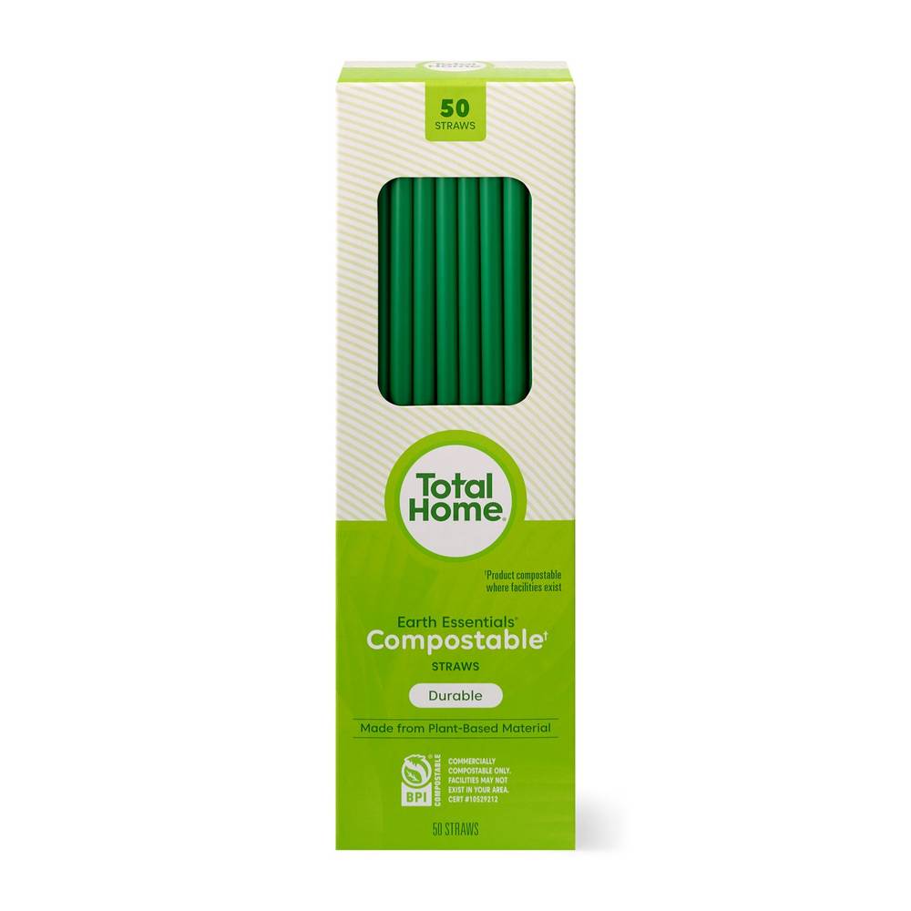 Total Home Earth Essentials Compostable Straws, 50 ct