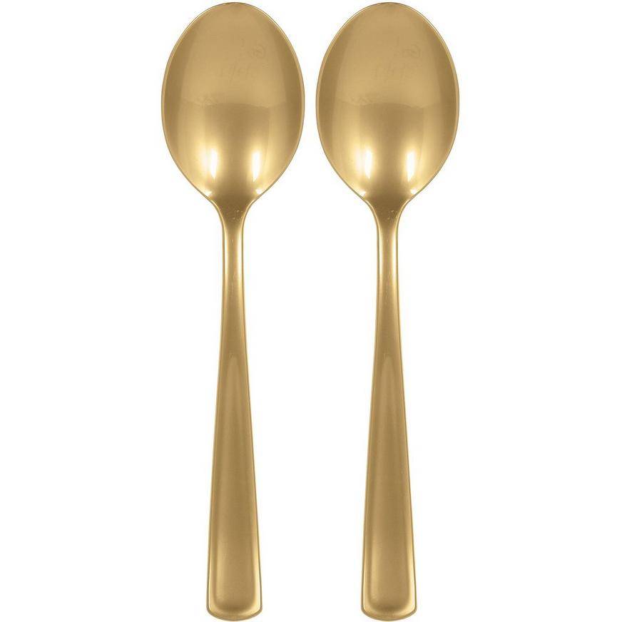 Gold Plastic Serving Spoons, 9.5in, 2ct