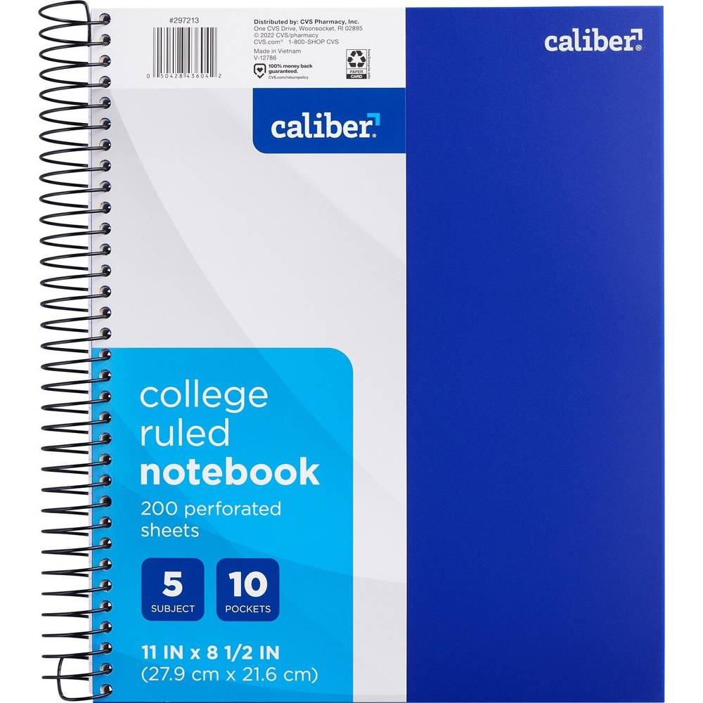 Caliber 5 Subject College Ruled Notebook, Assorted