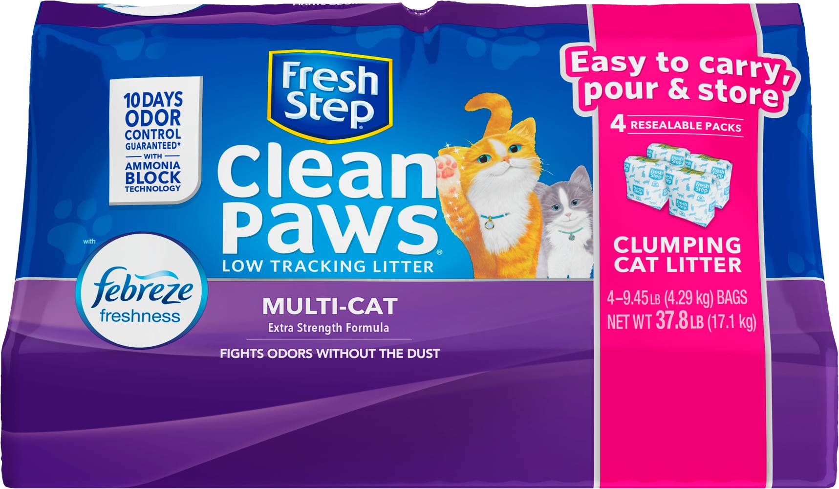 Fresh Step Clean Paws Multi-Cat Scented Litter With the Power Of Febreze