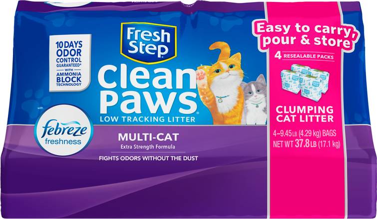Fresh Step Clean Paws Multi-Cat Scented Litter With the Power Of Febreze