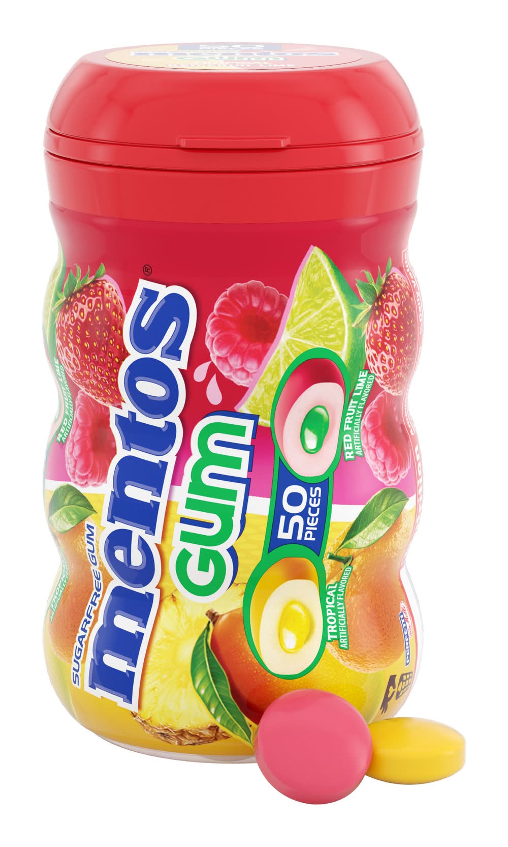 Mentos Sugarfree Red Fruit Lime Tropical Gum (3 oz, 50 ct)