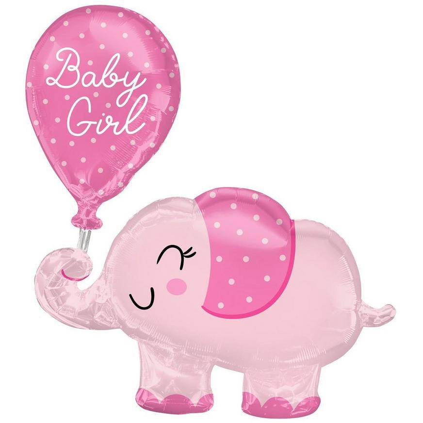 Uninflated Pink Elephant Baby Girl Foil Balloon, 29in x 31in