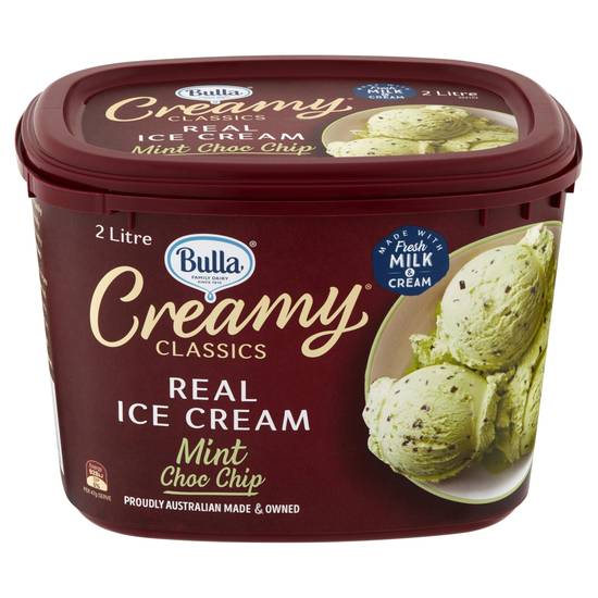 Bulla Creamy Classics Mint Choc Chip Ice Cream Tub 2L