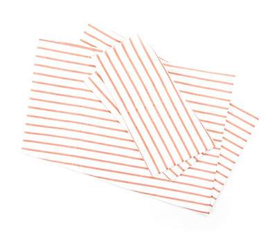 White & Coral Stripe Full 4-Piece Microfiber Sheet Set