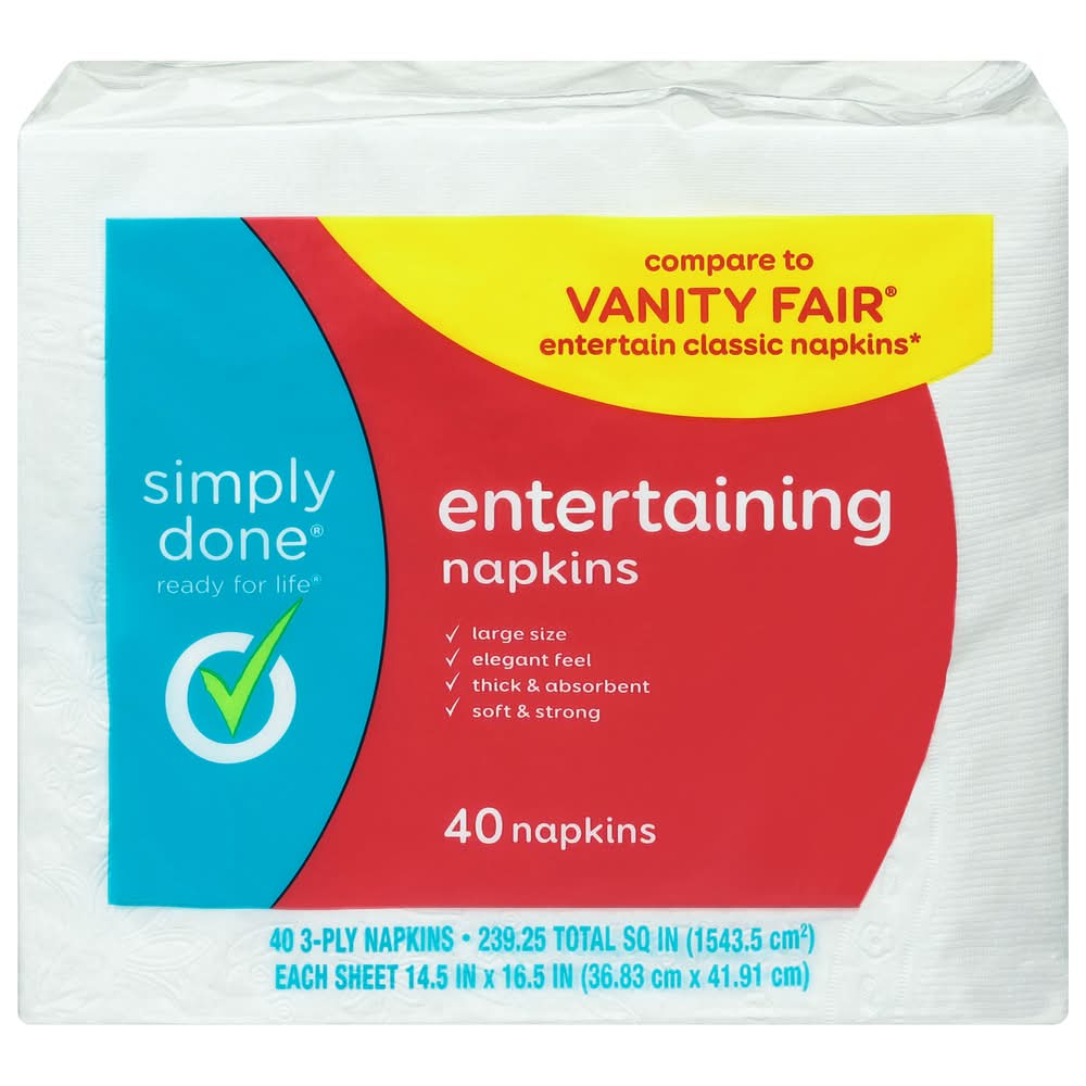 Simply Done 3 Ply Soft & Extra Strong Napkins, 14.5 in X 16.5 in (40 ct)