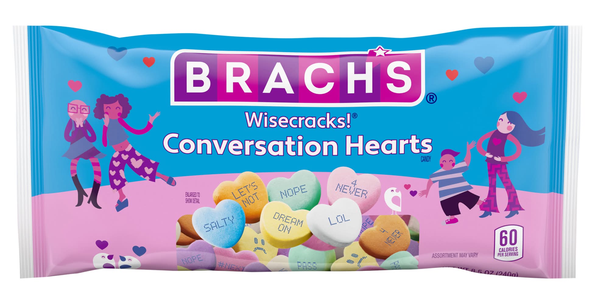 Brach's Wisecracks Conversation Hearts Candy, Lemon Lime-Banana-Cherry-Orange-Wintergreen (8.5 oz)