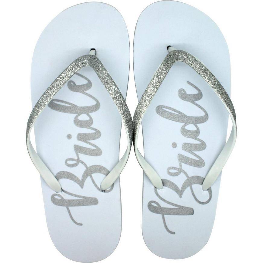 Adult Large/X-Large Glitter Silver Bride Flip Flops