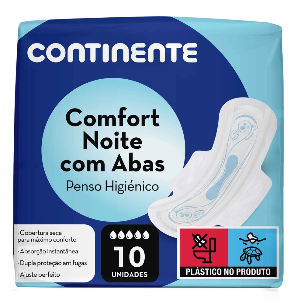 Pensos Higiénicos Comfort Noite com Abas Continente (emb. 10 un)