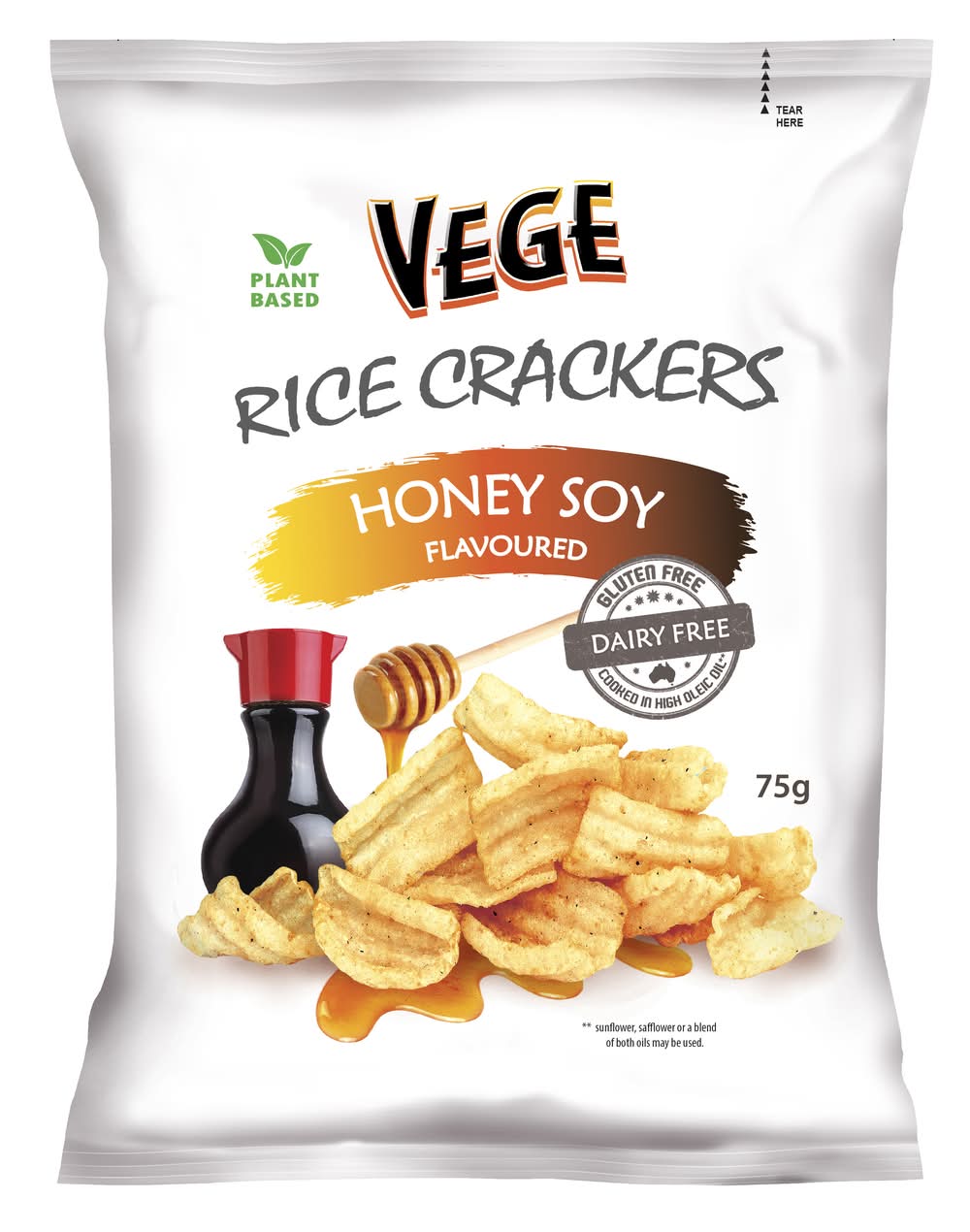 Vege Chips Plant Based Rice Crackers, Honey Soy (75g)