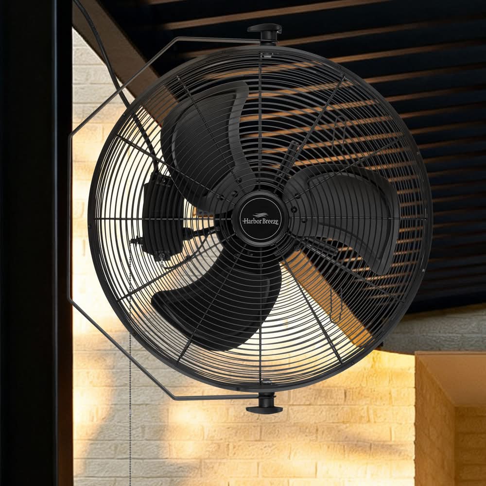 Harbor Breeze Ridgecrest 20-in Plug in Indoor or Outdoor Black Wall Mounted Fan