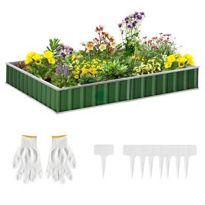 Outsunny 8.5' 3' x 11.75" Galvanized Raised Garden Bed Kit, Large Metal Deep Root Planter Box for Vegetables, Flowers, Herbs and Succulents, Green