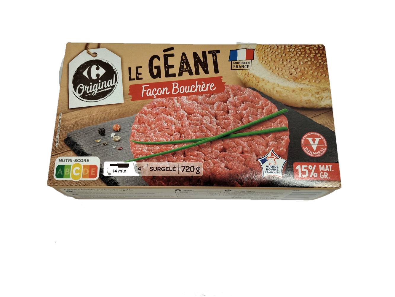 Carrefour Original - Steaks hachés le géant 15%mg (4 pièces)