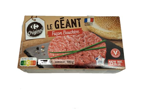 Carrefour Original - Steaks hachés le géant 15%mg (4 pièces)